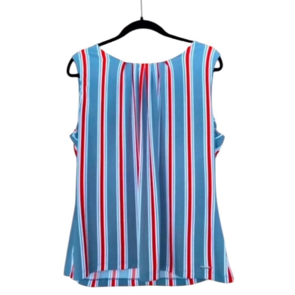 Calvin Klein Pinstripe Women’s Sleeveless Blouse XL Work Office Grey Red White